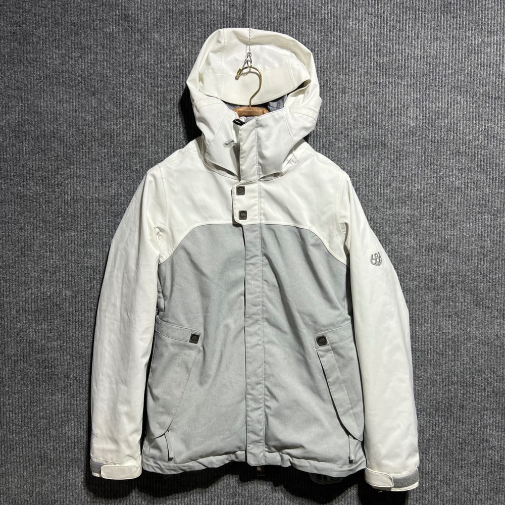 686 Smarty Path Jacket Womens Small White Grey Waterproof Snowboard Ski Coat